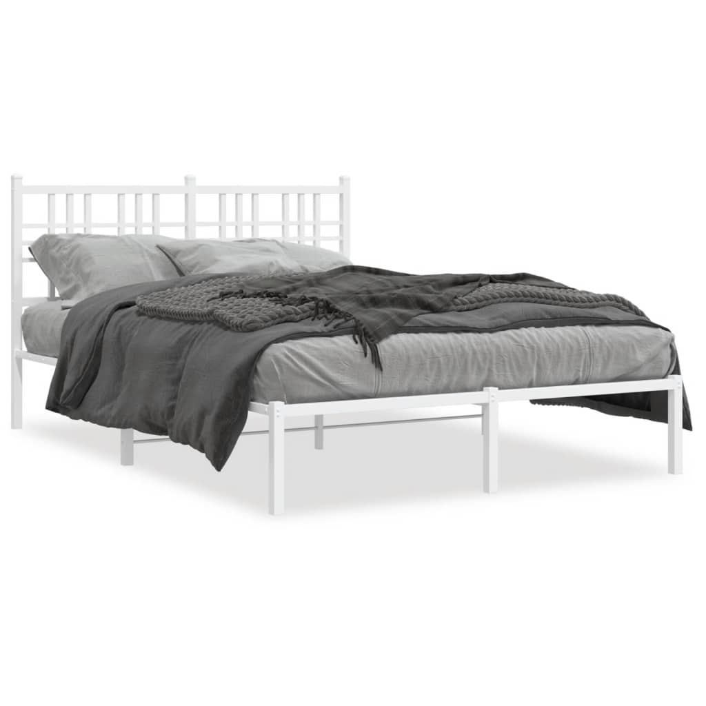 vidaXL Metal Bed Frame without Mattress with Headboard White 135x190cm