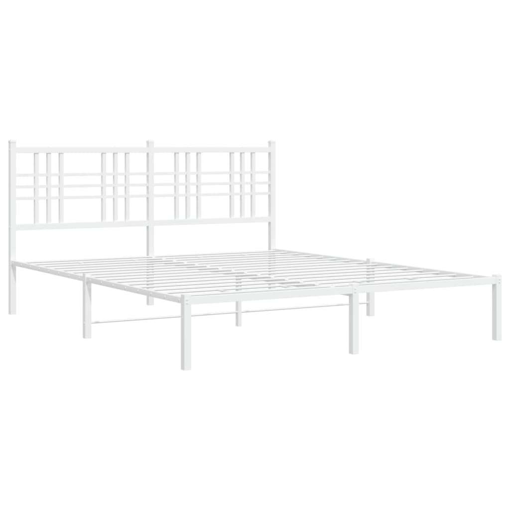 vidaXL Metal Bed Frame without Mattress with Headboard White 150x200cm