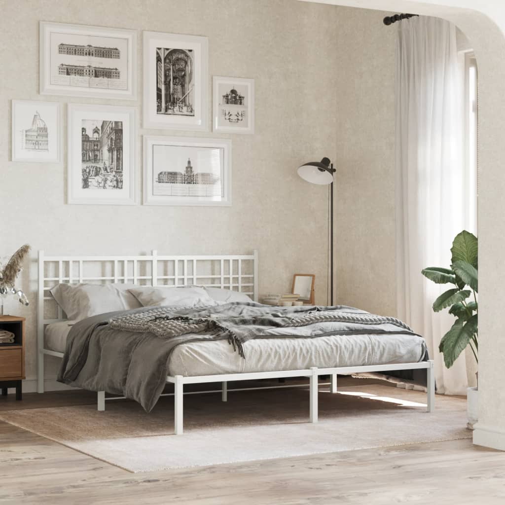 vidaXL Metal Bed Frame without Mattress with Headboard White 150x200cm