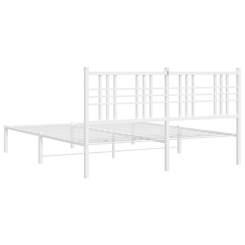 vidaXL Metal Bed Frame without Mattress with Headboard White 150x200cm