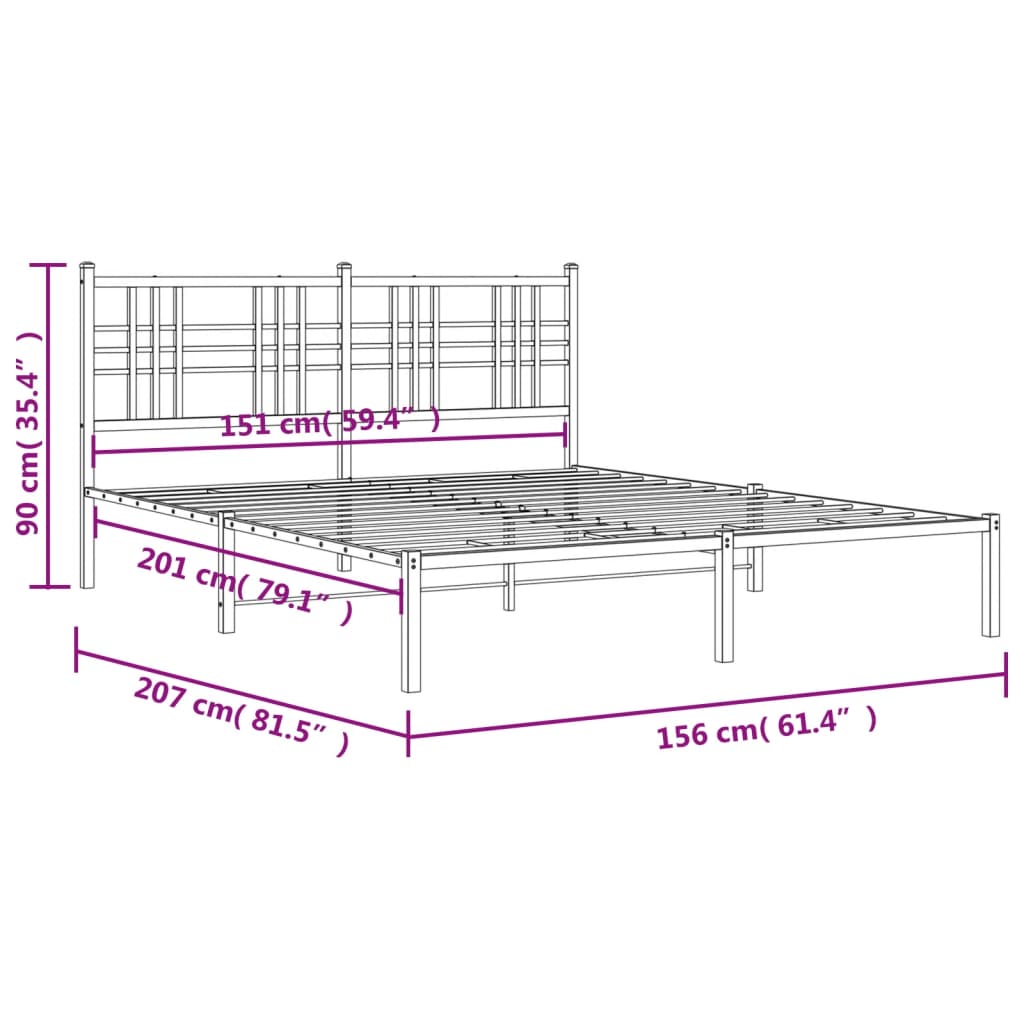 vidaXL Metal Bed Frame without Mattress with Headboard White 150x200cm