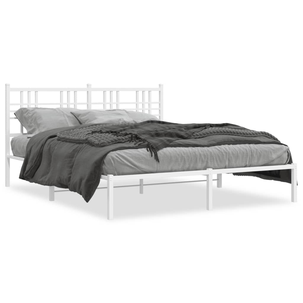 vidaXL Metal Bed Frame without Mattress with Headboard White 150x200cm