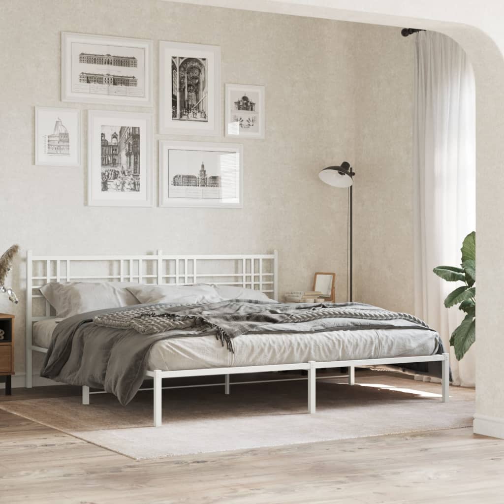 vidaXL Metal Bed Frame without Mattress with Headboard White 193x203cm