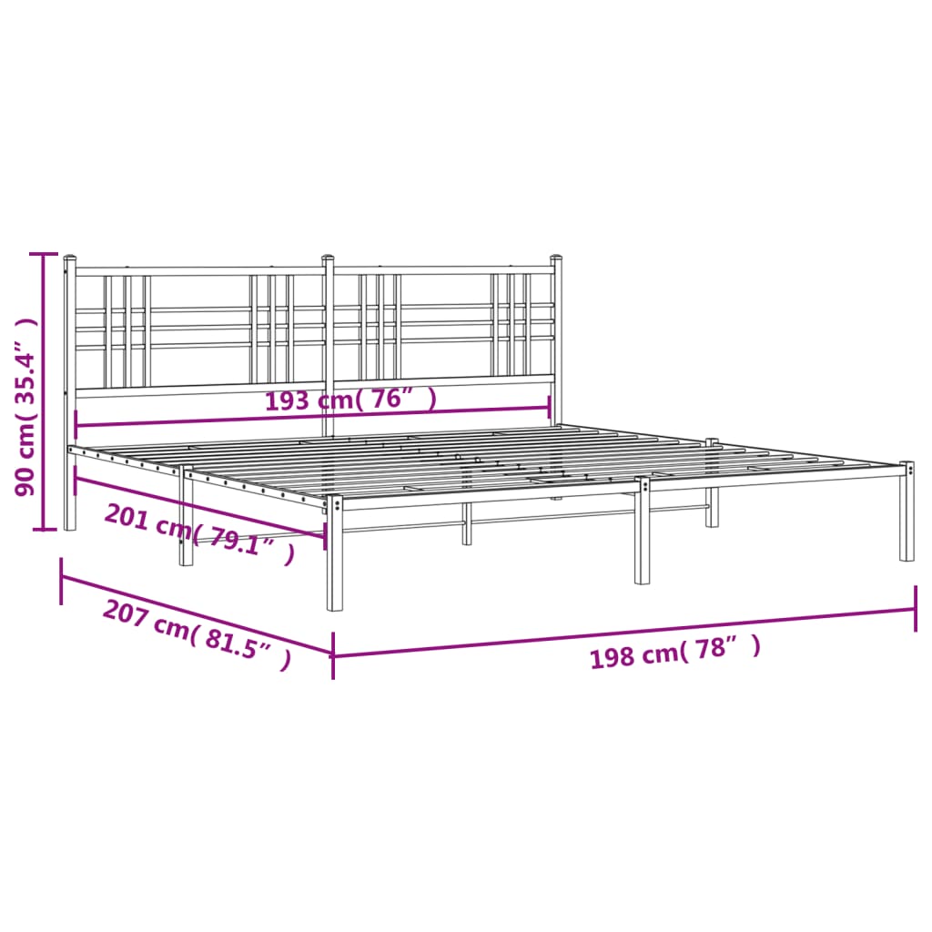 vidaXL Metal Bed Frame without Mattress with Headboard White 193x203cm