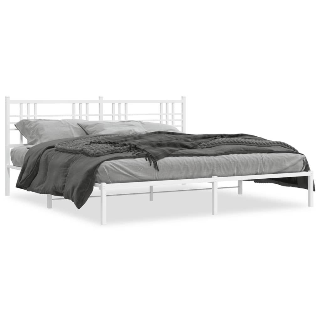 vidaXL Metal Bed Frame without Mattress with Headboard White 193x203cm