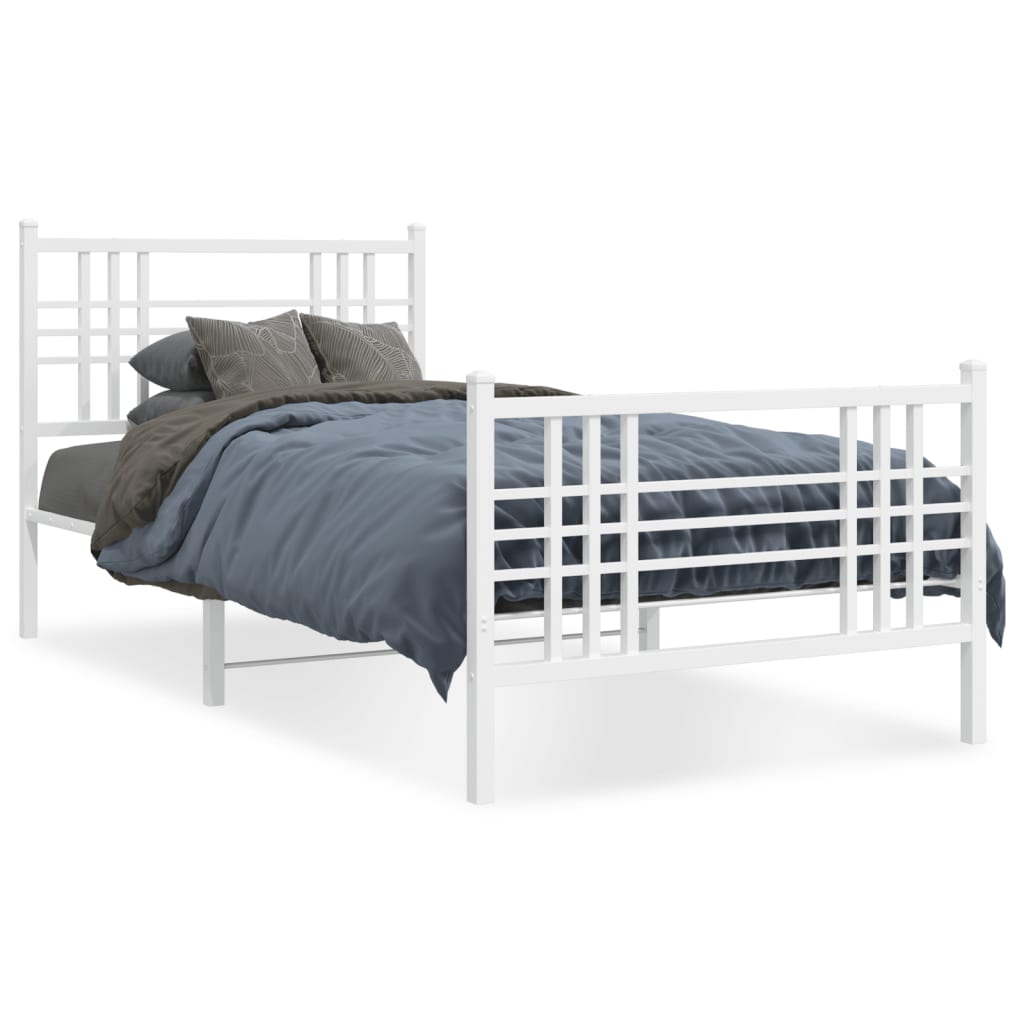 Metal Bed Frame without Mattress with Footboard White 90x190cm