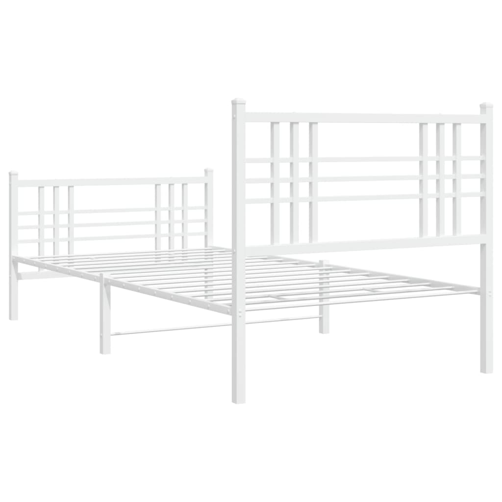Metal Bed Frame without Mattress with Footboard White 90x190cm