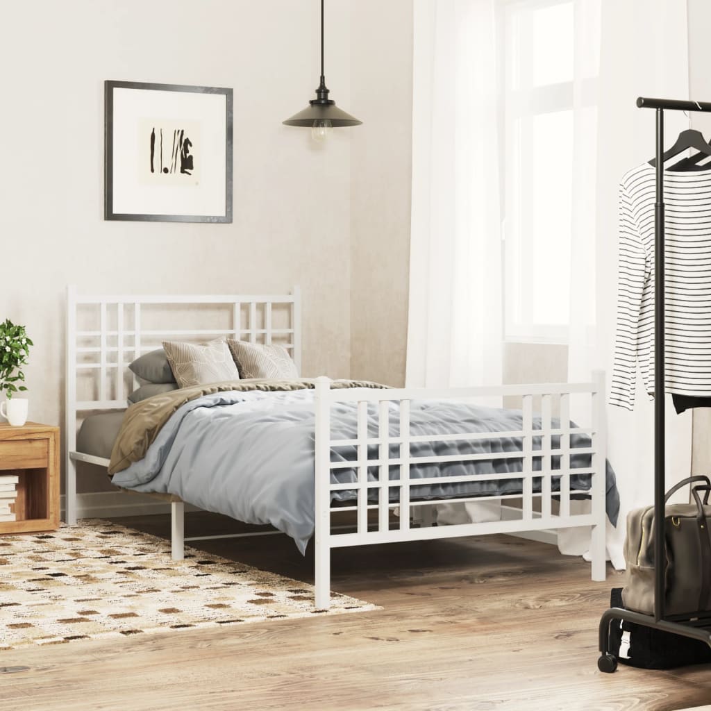 Metal Bed Frame without Mattress with Footboard White 90x190cm