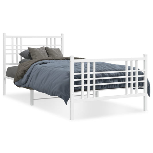 vidaXL Metal Bed Frame without Mattress with Footboard White 90x200cm