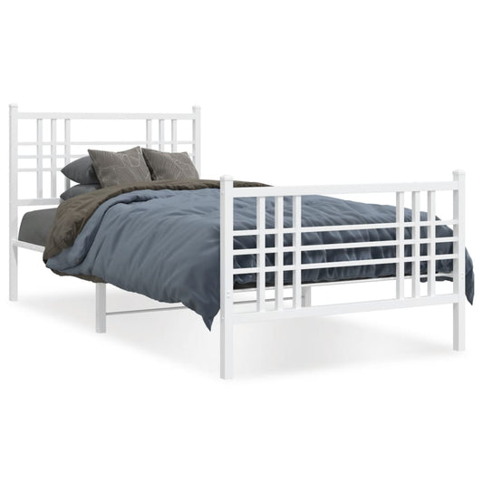 vidaXL Metal Bed Frame without Mattress with Footboard White 100x200cm