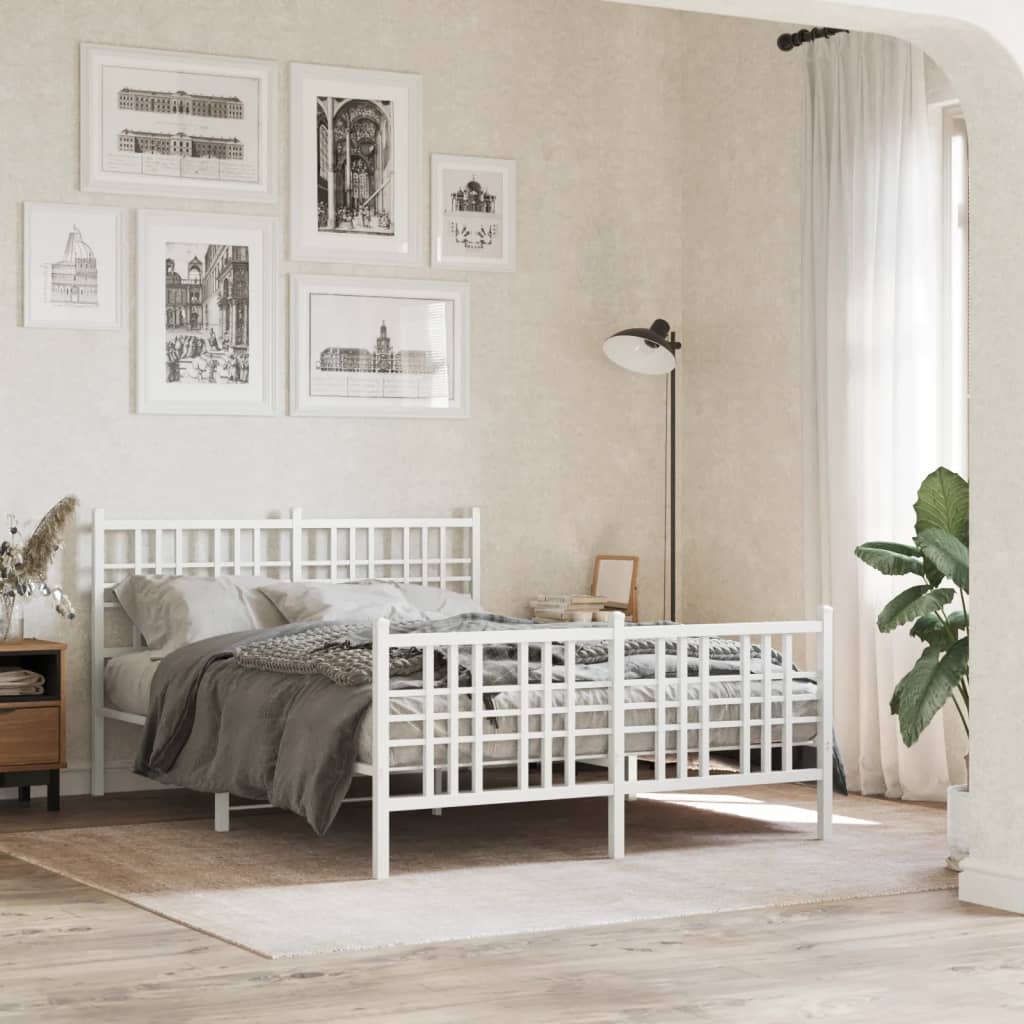 vidaXL Metal Bed Frame without Mattress with Footboard White 120x200cm