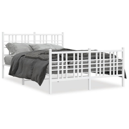 vidaXL Metal Bed Frame without Mattress with Footboard White 120x200cm