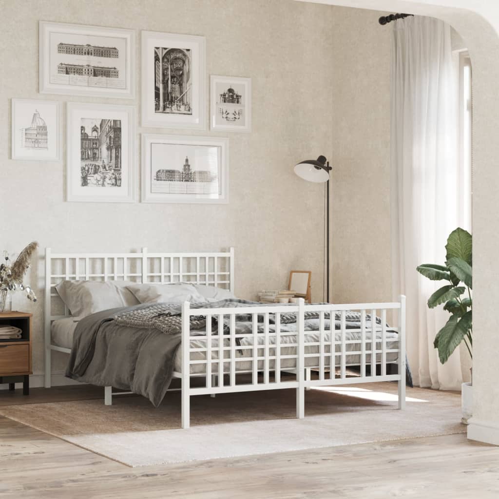 vidaXL Metal Bed Frame without Mattress with Footboard White 137x190cm