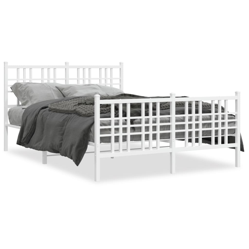 vidaXL Metal Bed Frame without Mattress with Footboard White 137x190cm