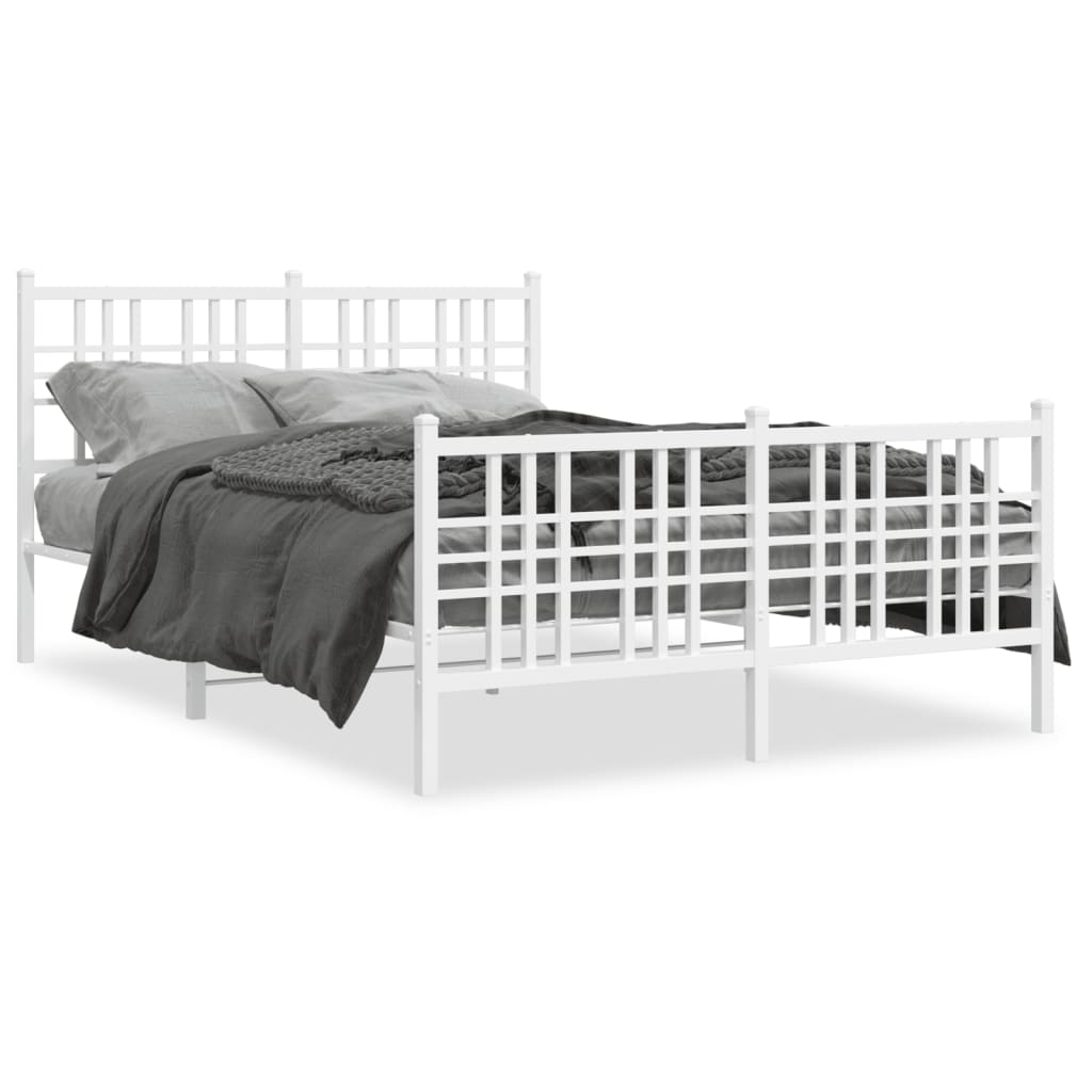 vidaXL Metal Bed Frame without Mattress with Footboard White 140x200cm