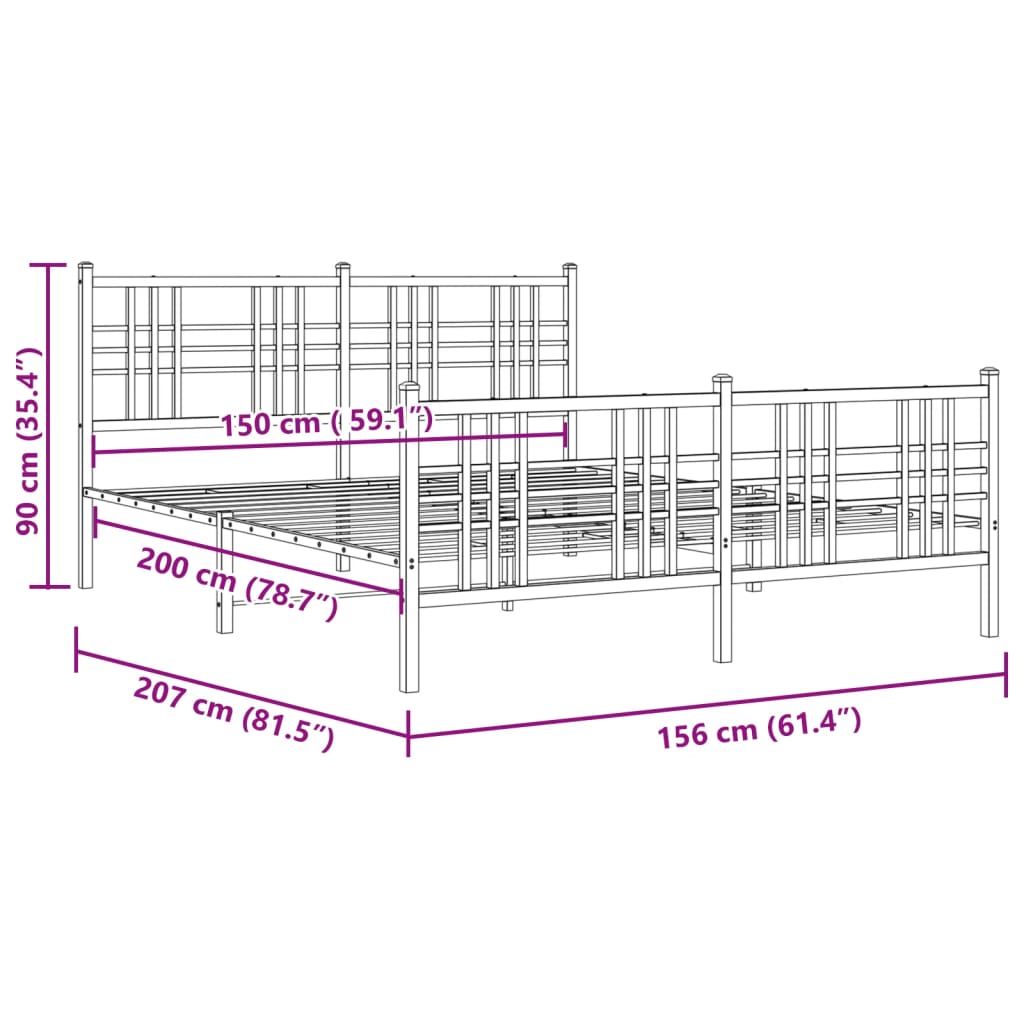 vidaXL Metal Bed Frame without Mattress with Footboard White 150x200cm