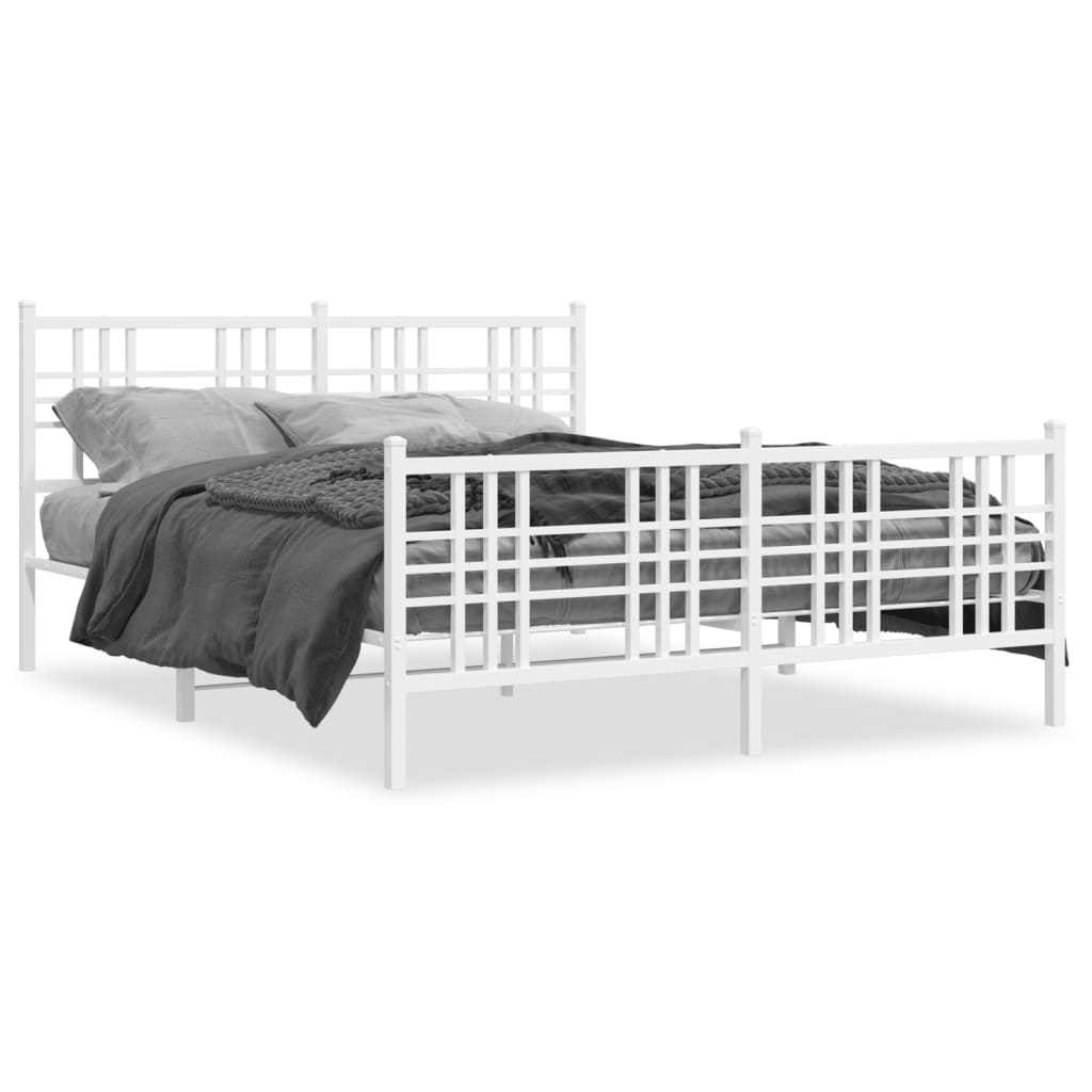 vidaXL Metal Bed Frame without Mattress with Footboard White 150x200cm