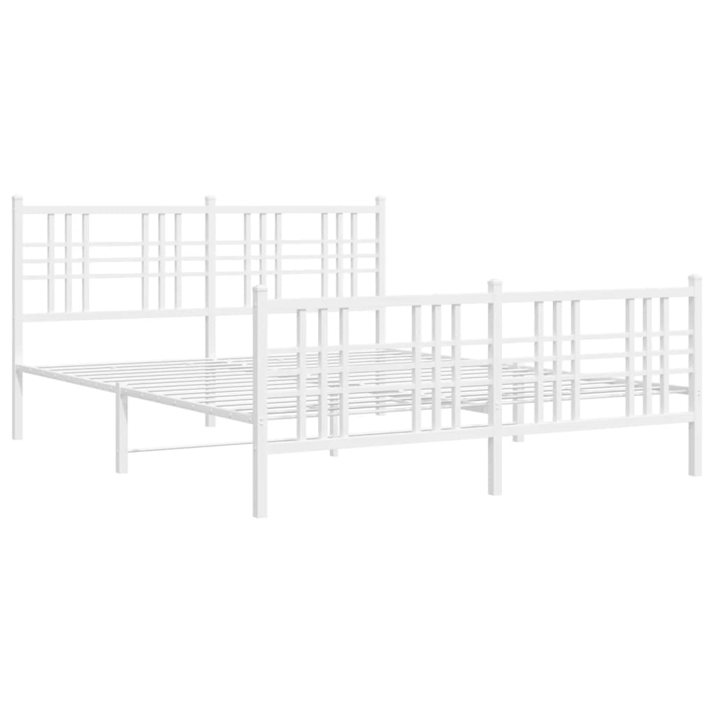 vidaXL Metal Bed Frame without Mattress with Footboard White 160x200cm