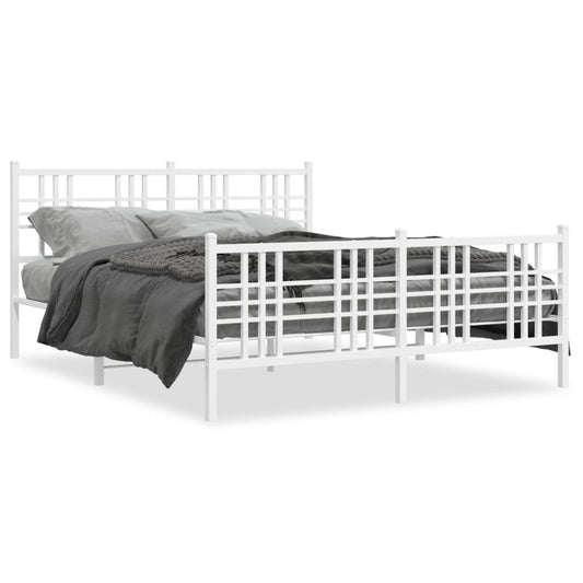 vidaXL Metal Bed Frame without Mattress with Footboard White 160x200cm