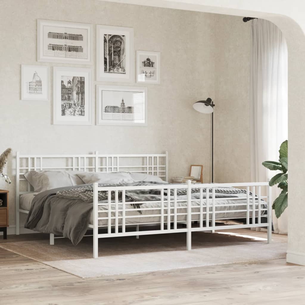 vidaXL Metal Bed Frame without Mattress with Footboard White 180x200cm