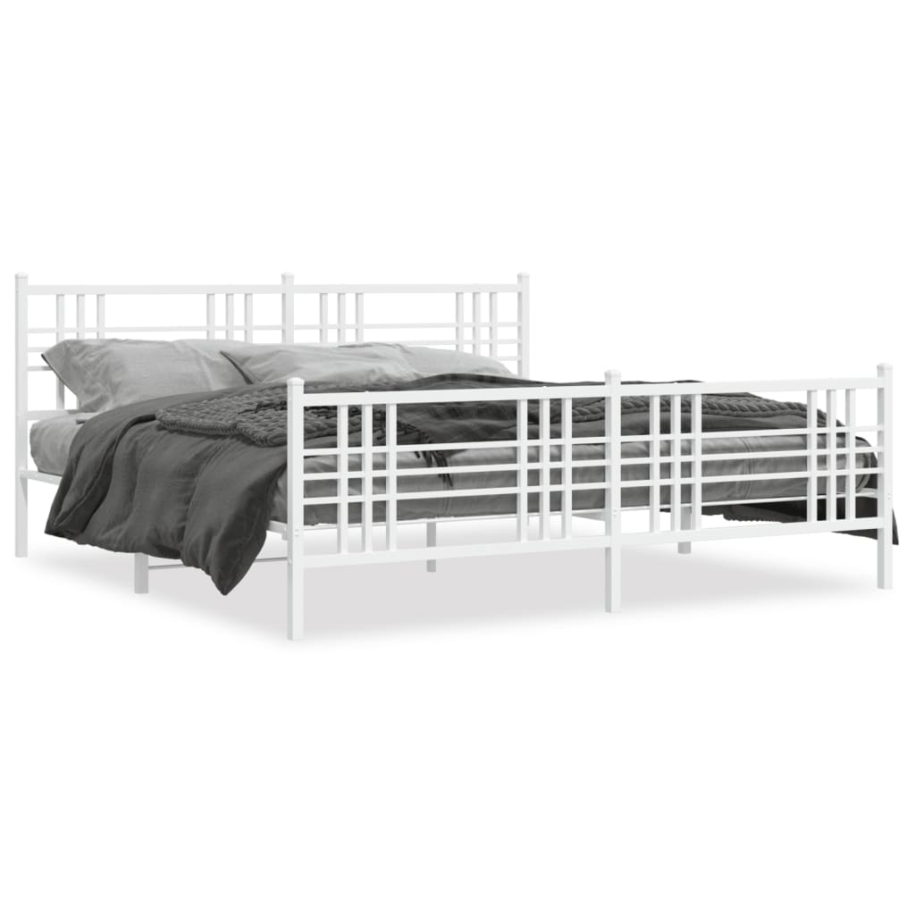 vidaXL Metal Bed Frame without Mattress with Footboard White 180x200cm