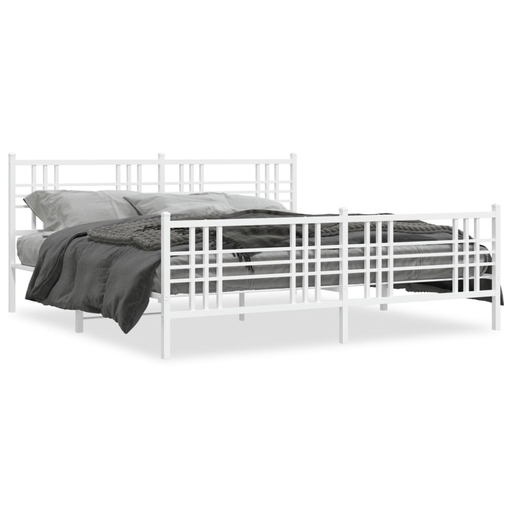 vidaXL Metal Bed Frame without Mattress with Footboard White 183x213cm