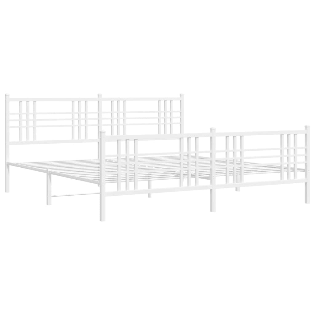 Metal Bed Frame without Mattress with Footboard White 193x203cm