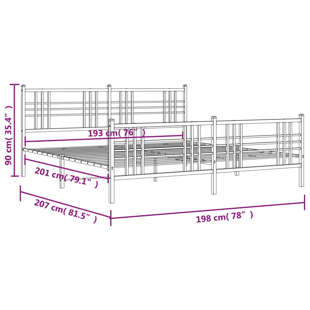 Metal Bed Frame without Mattress with Footboard White 193x203cm
