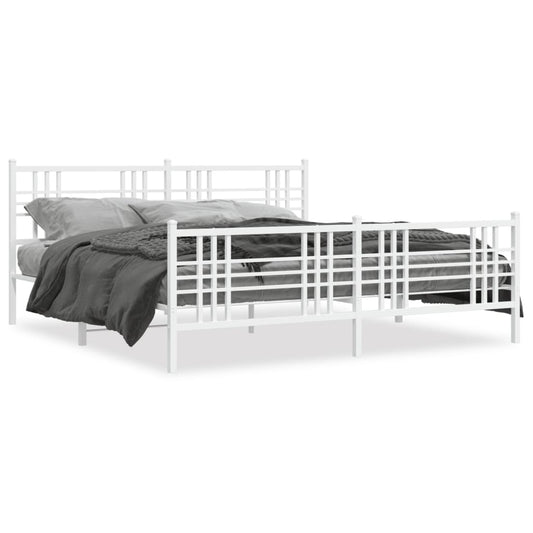 vidaXL Metal Bed Frame without Mattress with Footboard White 193x203cm