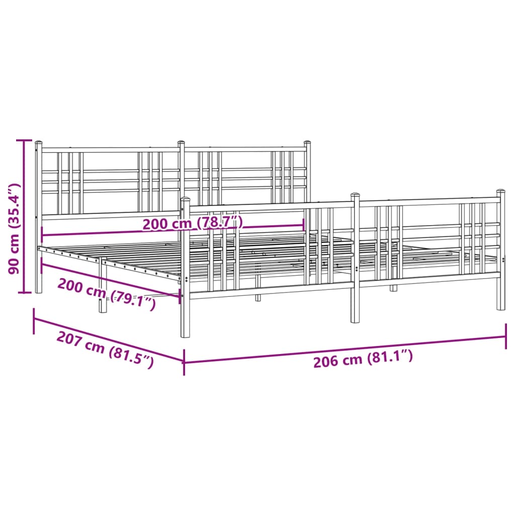 vidaXL Metal Bed Frame without Mattress with Footboard White 200x200cm