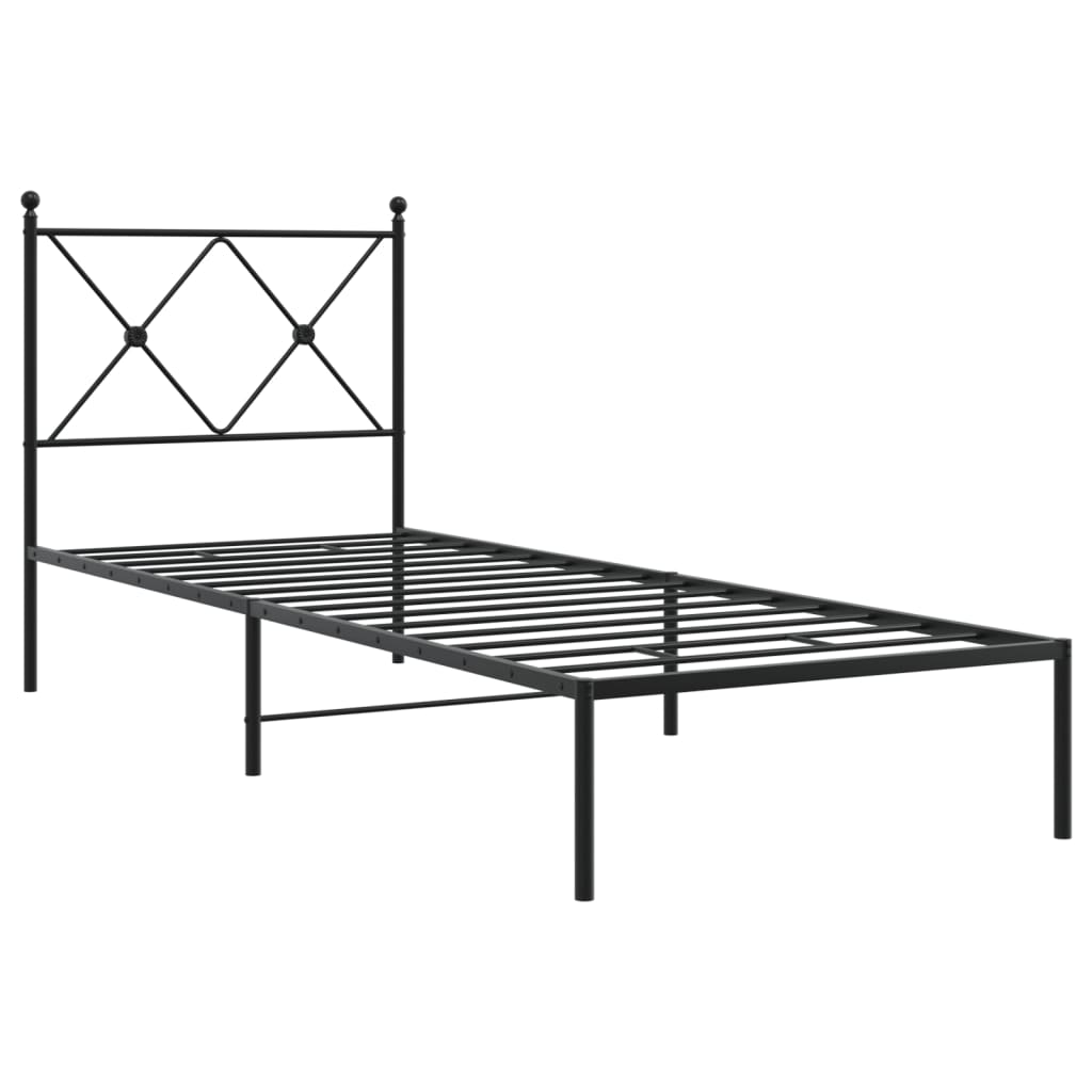 vidaXL Metal Bed Frame without Mattress with Headboard Black 75x190cm