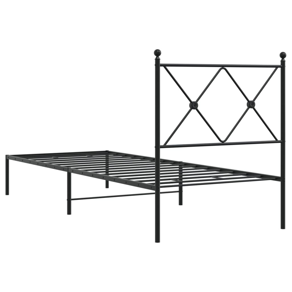 vidaXL Metal Bed Frame without Mattress with Headboard Black 75x190cm