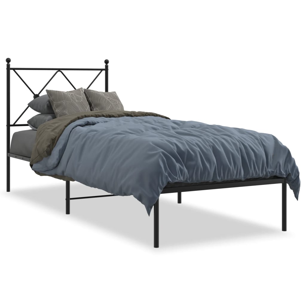 vidaXL Metal Bed Frame without Mattress with Headboard Black 75x190cm