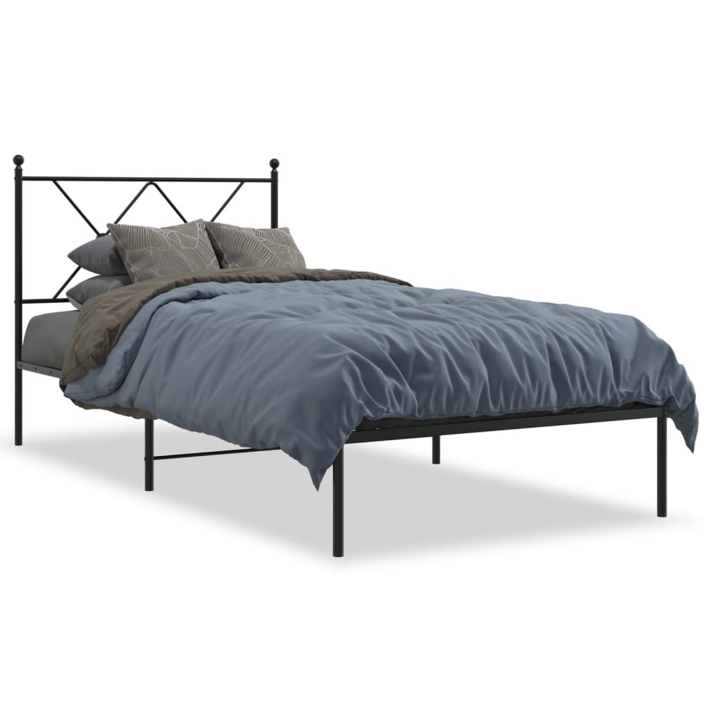 vidaXL Metal Bed Frame without Mattress with Headboard Black 90x190cm