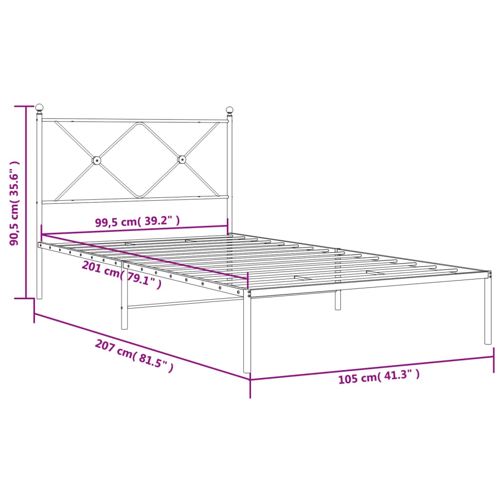 vidaXL Metal Bed Frame without Mattress with Headboard Black 100x200cm