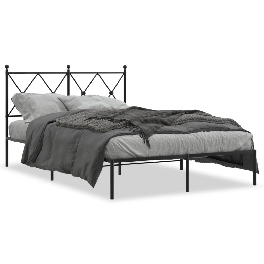 vidaXL Metal Bed Frame without Mattress with Headboard Black 120x190cm