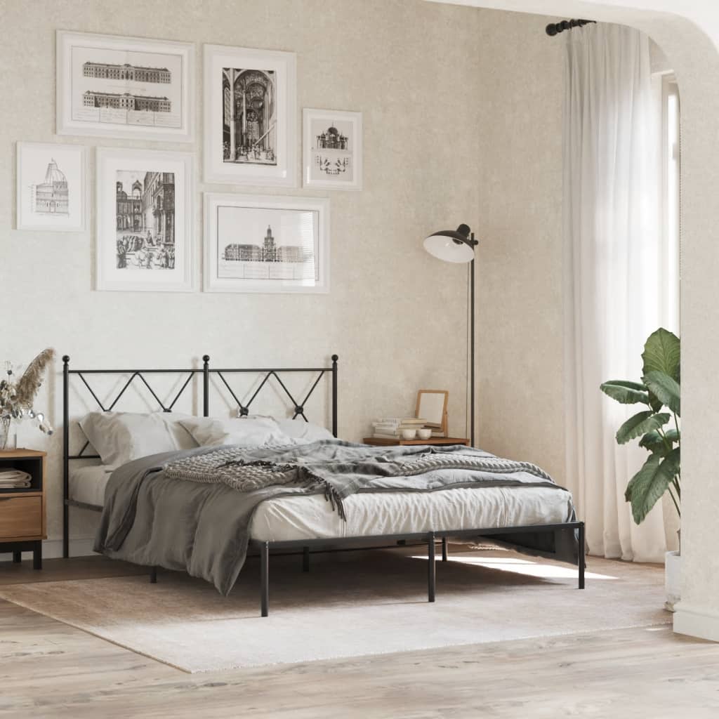 vidaXL Metal Bed Frame without Mattress with Headboard Black 135x190cm