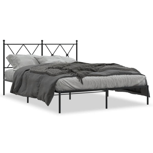 vidaXL Metal Bed Frame without Mattress with Headboard Black 135x190cm