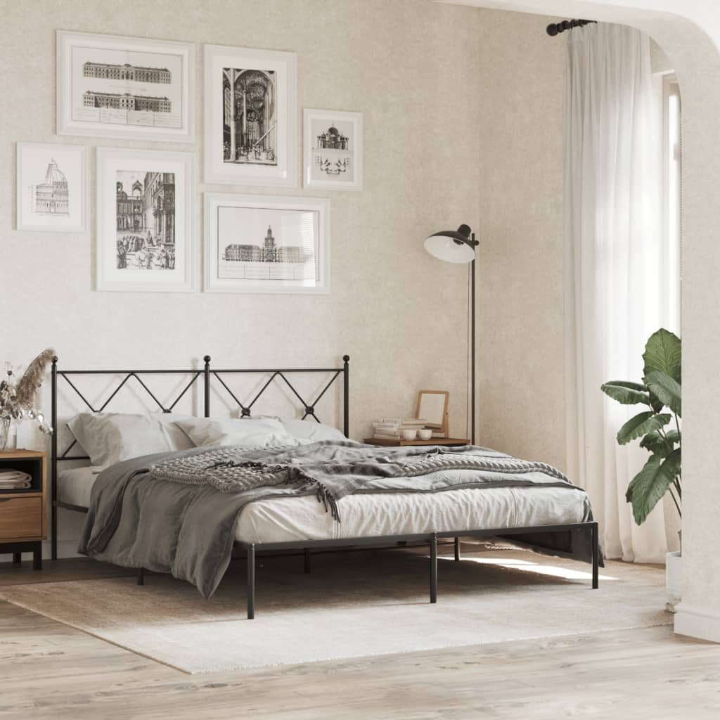 vidaXL Metal Bed Frame without Mattress with Headboard Black 160x200cm