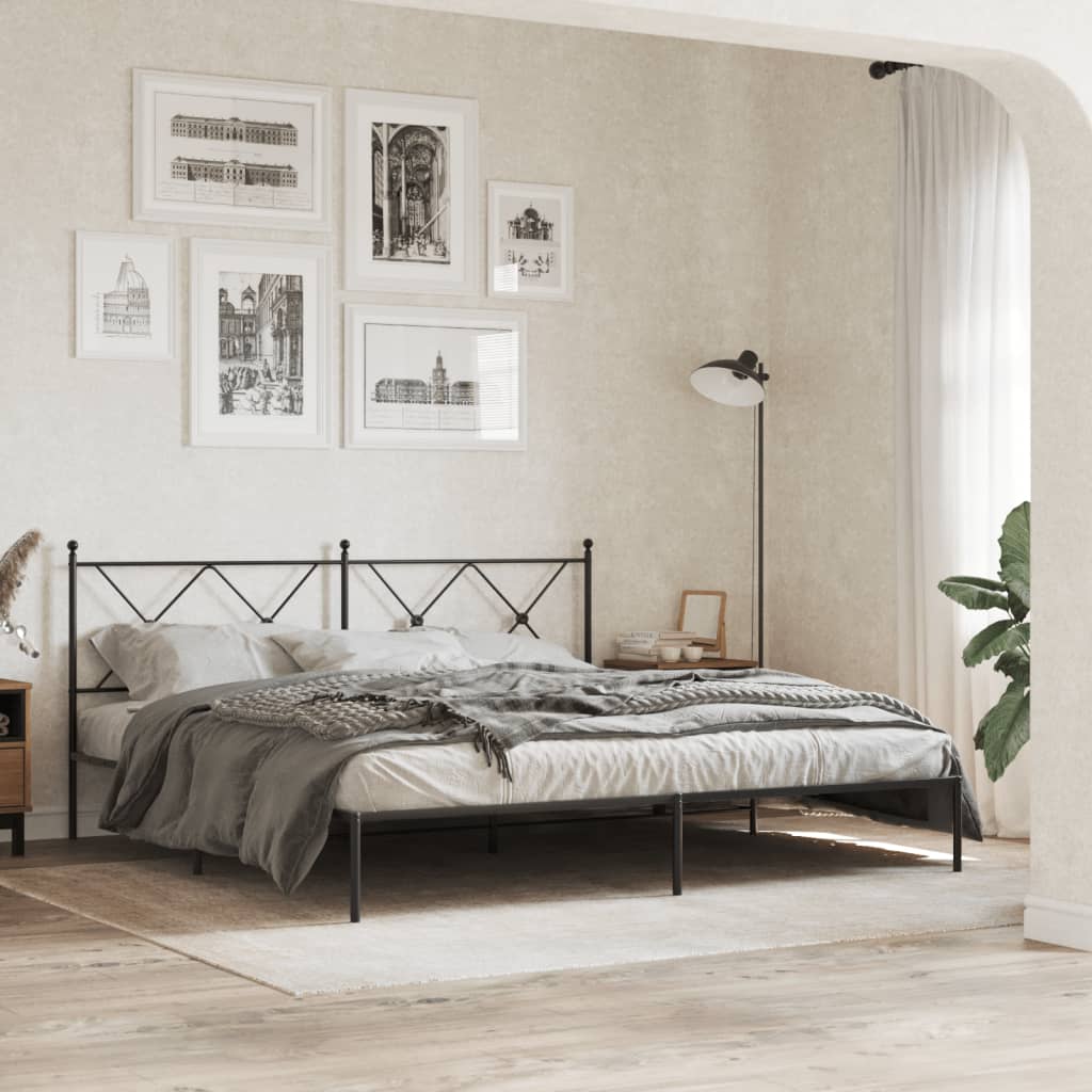 vidaXL Metal Bed Frame without Mattress with Headboard Black 183x213cm