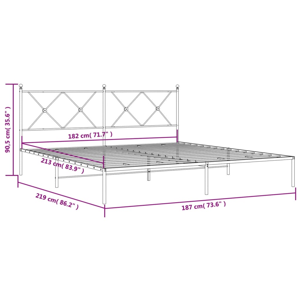 vidaXL Metal Bed Frame without Mattress with Headboard Black 183x213cm