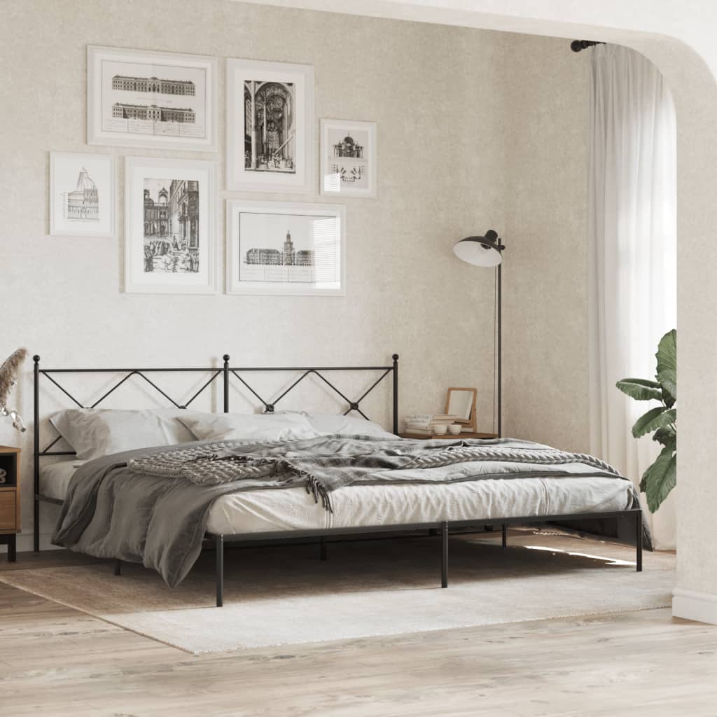 vidaXL Metal Bed Frame without Mattress with Headboard Black 193x203cm