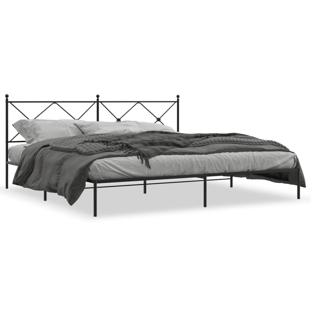 vidaXL Metal Bed Frame without Mattress with Headboard Black 200x200cm