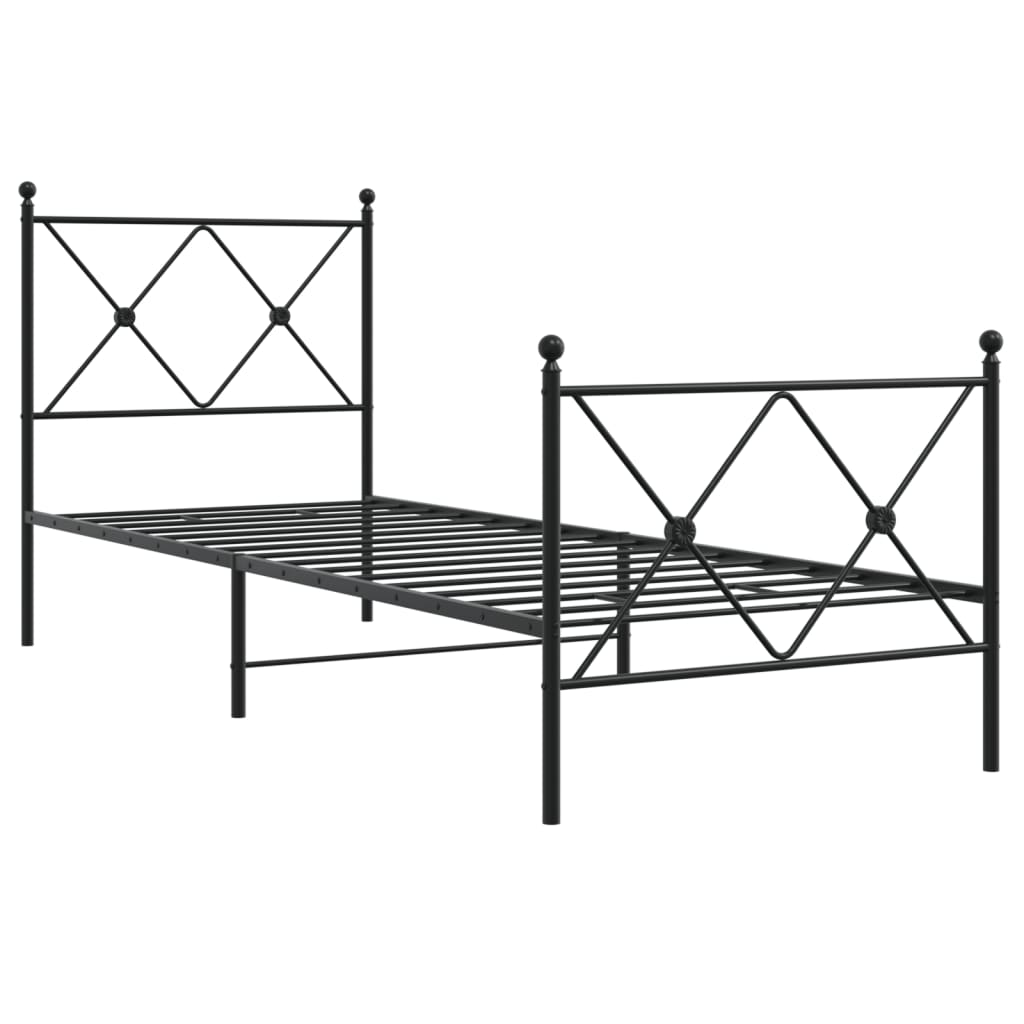 vidaXL Metal Bed Frame without Mattress with Footboard Black 75x190cm