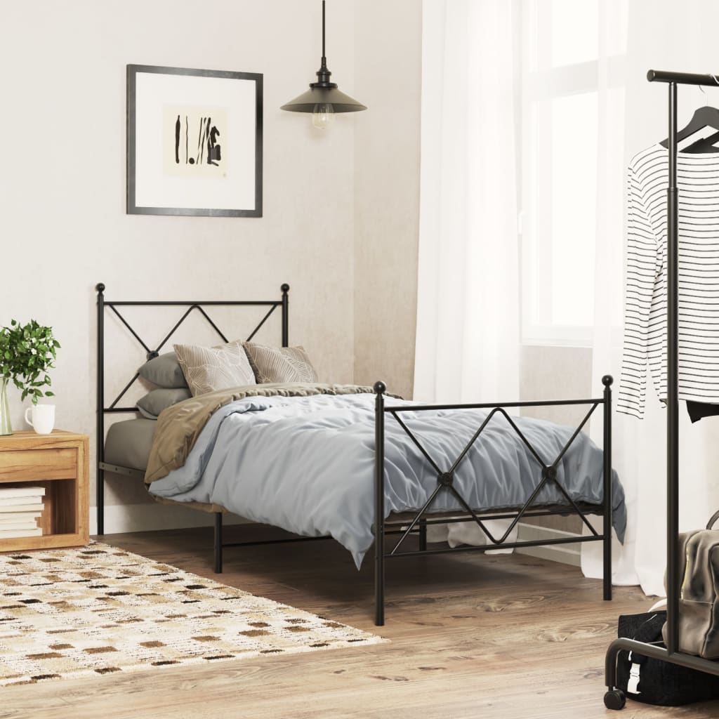 vidaXL Metal Bed Frame without Mattress with Footboard Black 75x190cm