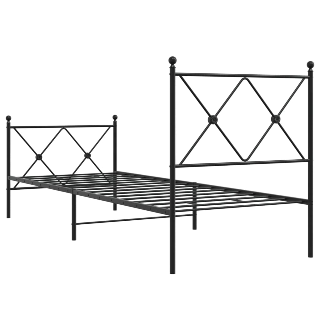 vidaXL Metal Bed Frame without Mattress with Footboard Black 75x190cm