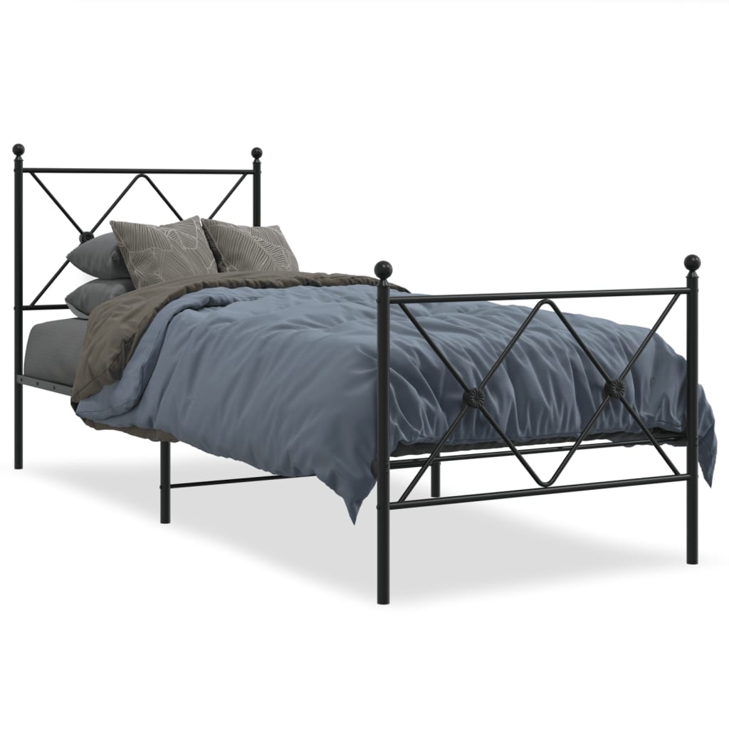 vidaXL Metal Bed Frame without Mattress with Footboard Black 75x190cm