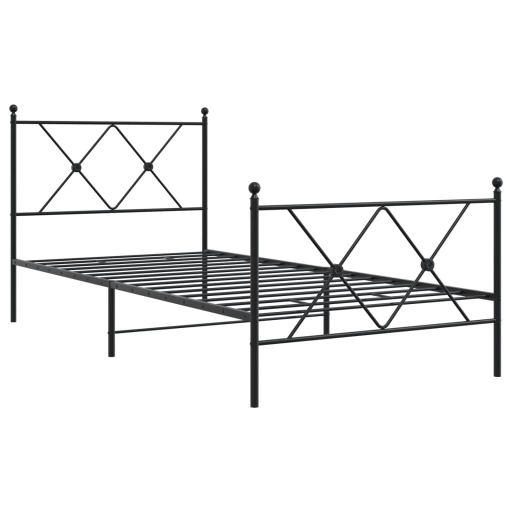 vidaXL Metal Bed Frame without Mattress with Footboard Black 90x190cm