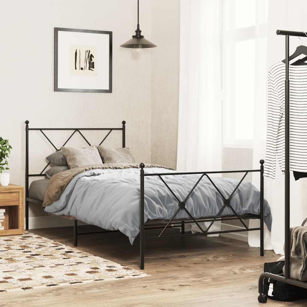 vidaXL Metal Bed Frame without Mattress with Footboard Black 90x190cm