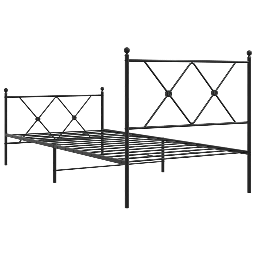 vidaXL Metal Bed Frame without Mattress with Footboard Black 90x190cm